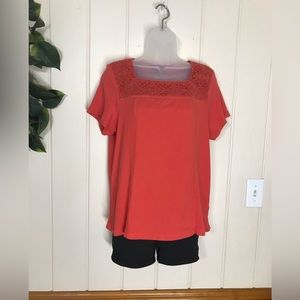 Westbound Petites Orange Ribbed Eyelet Stitch Blouse 
PL Large 12 - 14 Medium